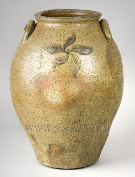 Incised Ohio Stoneware Jar, Likely Thomas Wilbur, Impressed TW
Zanesville, Ohio Area, Circa 1825, entire view